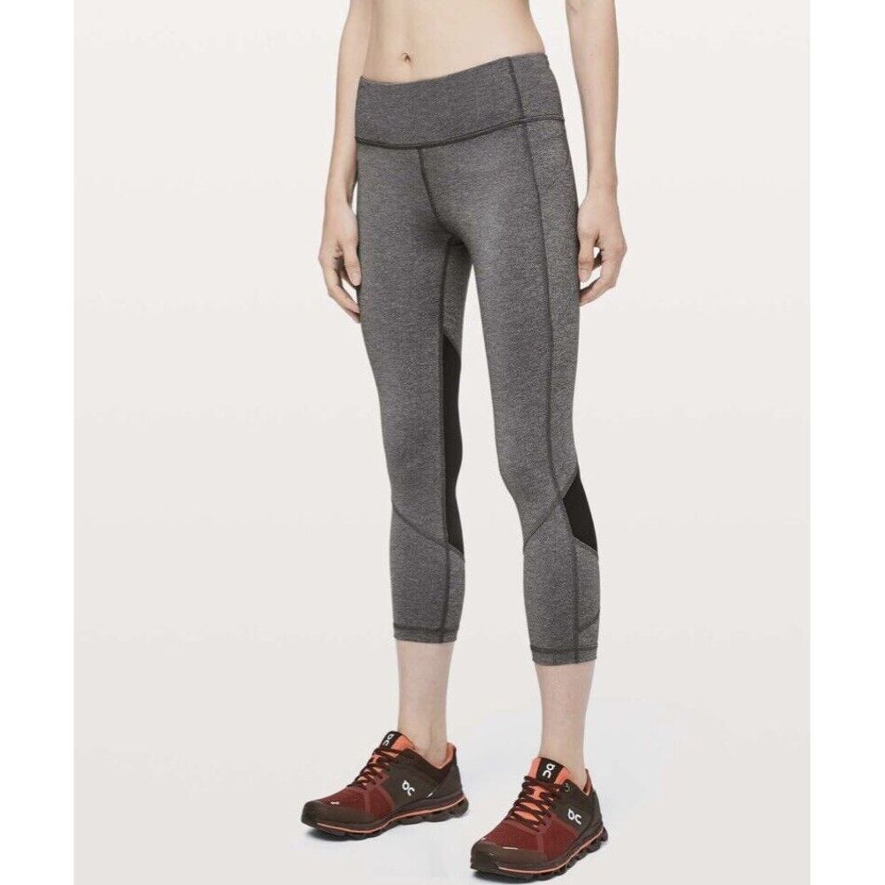 Lululemon Pace Rival Crop 22" Leggings Heather‎ Black size 6 Pockets Athleisure